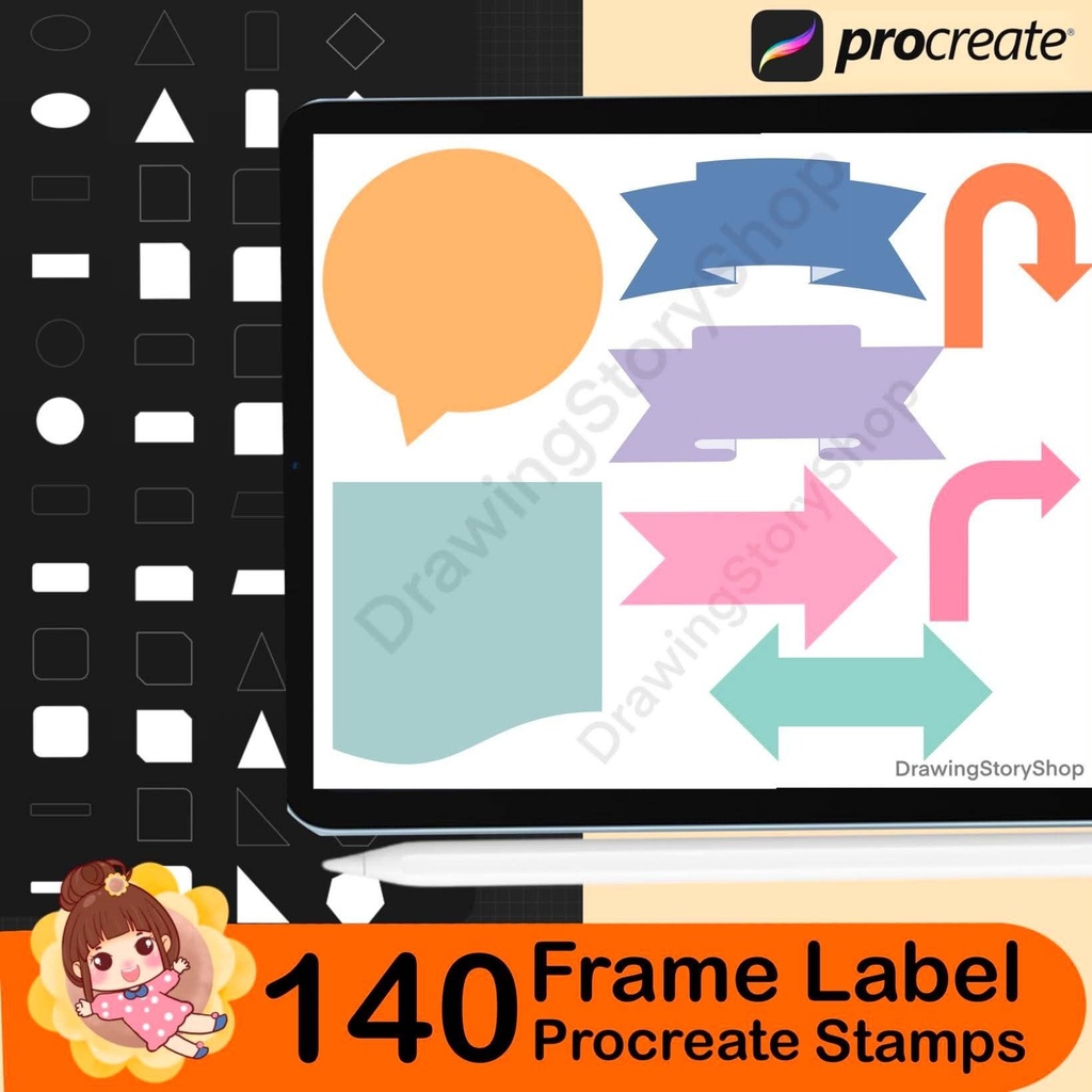 140 Frame Label Procreate Stamps, Journal Box Shapes, Planner Layout Stamp Brushes, Scrapbook Frame