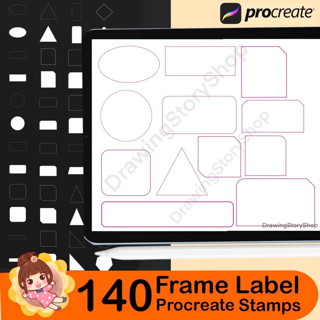 140 Frame Label Procreate Stamps, Journal Box Shapes, Planner Layout Stamp Brushes, Scrapbook Frame