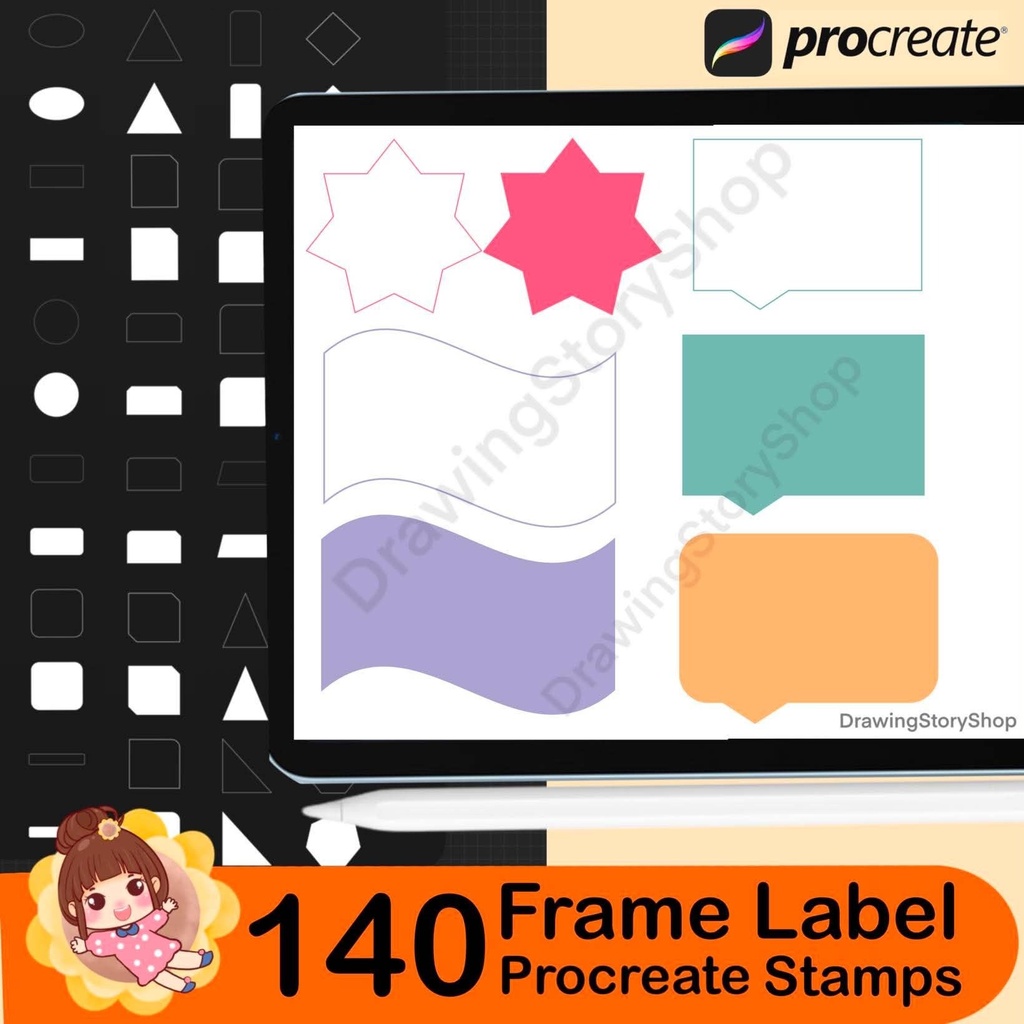 140 Frame Label Procreate Stamps, Journal Box Shapes, Planner Layout Stamp Brushes, Scrapbook Frame