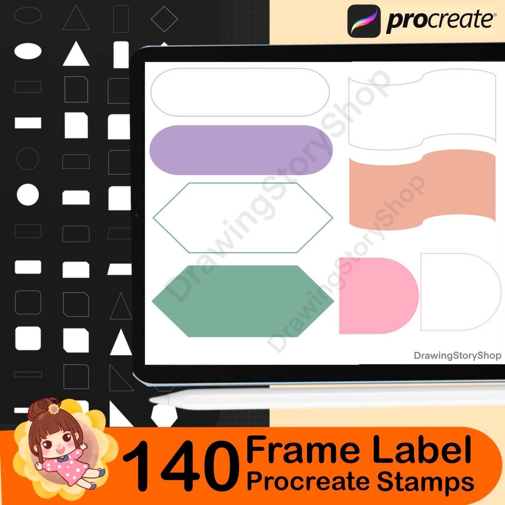 140 Frame Label Procreate Stamps, Journal Box Shapes, Planner Layout Stamp Brushes, Scrapbook Frame