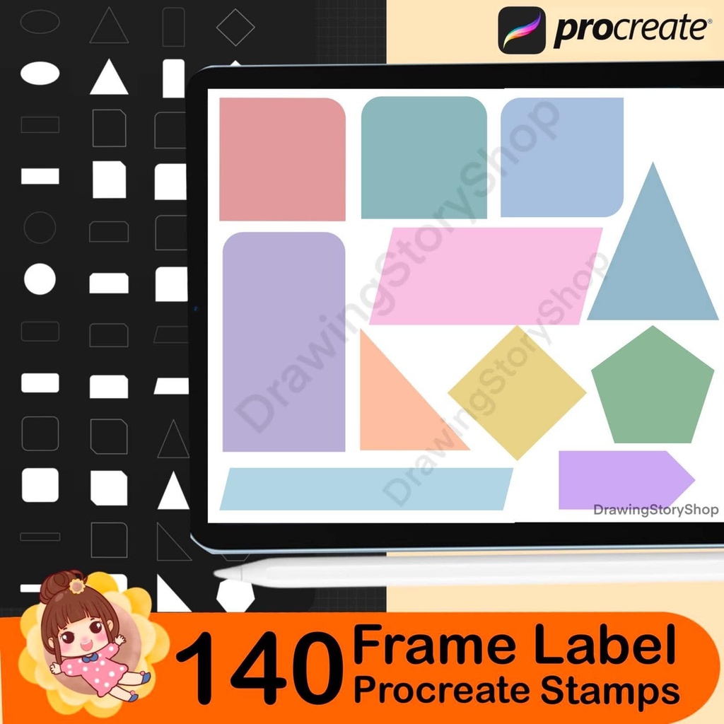 140 Frame Label Procreate Stamps, Journal Box Shapes, Planner Layout Stamp Brushes, Scrapbook Frame