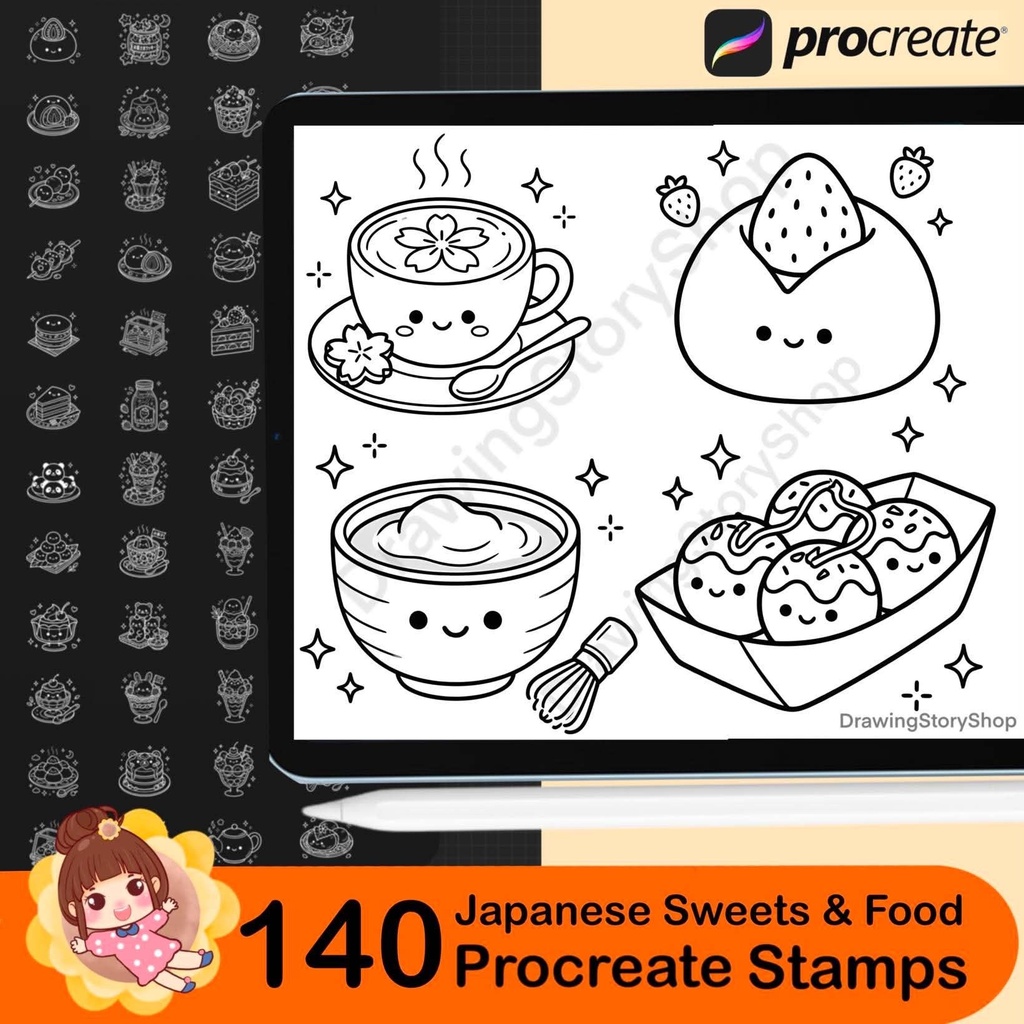 140 Japanese Sweets & Food Procreate Stamps | Kawaii Dessert Brushes | Cute Doodle Brushes