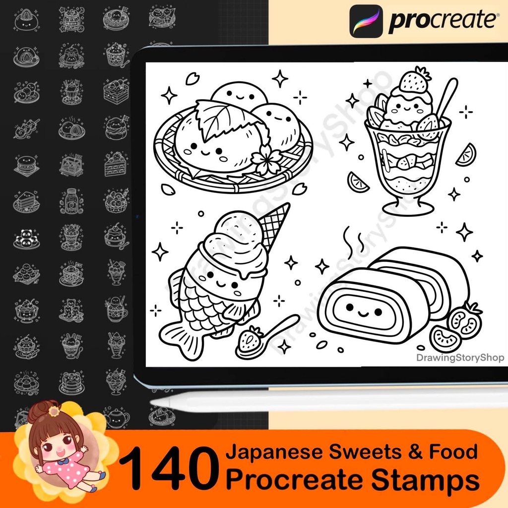 140 Japanese Sweets & Food Procreate Stamps | Kawaii Dessert Brushes | Cute Doodle Brushes