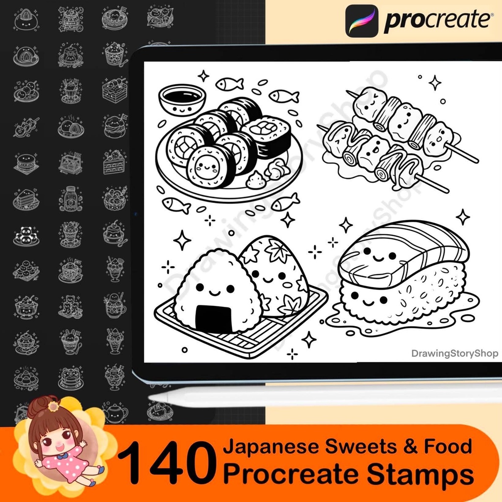 140 Japanese Sweets & Food Procreate Stamps | Kawaii Dessert Brushes | Cute Doodle Brushes