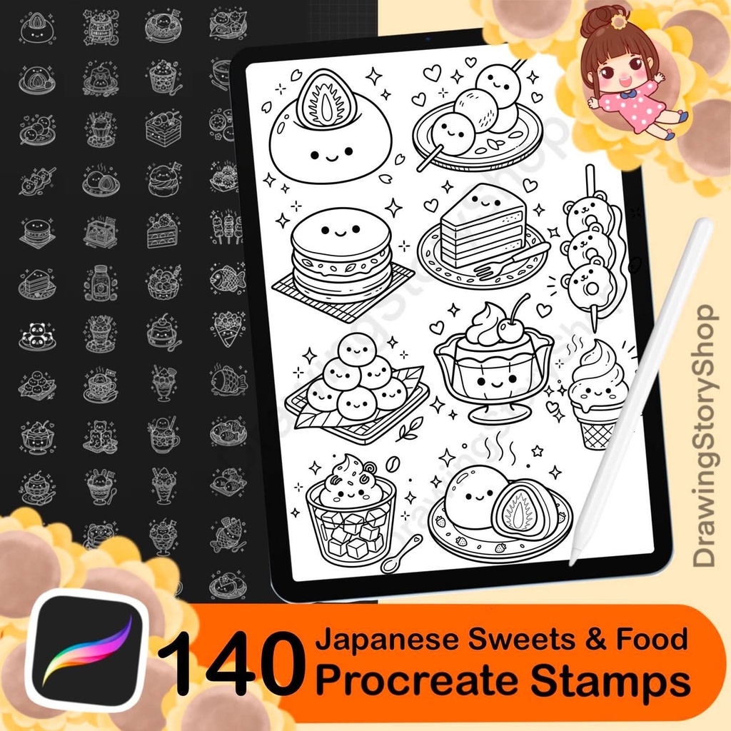 140 Japanese Sweets & Food Procreate Stamps | Kawaii Dessert Brushes | Cute Doodle Brushes