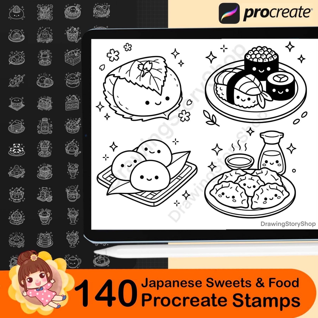 140 Japanese Sweets & Food Procreate Stamps | Kawaii Dessert Brushes | Cute Doodle Brushes