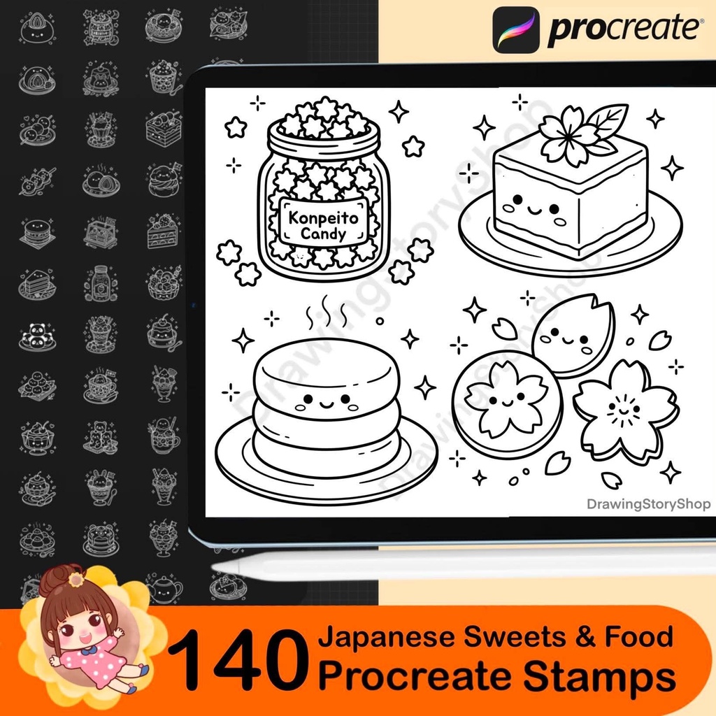140 Japanese Sweets & Food Procreate Stamps | Kawaii Dessert Brushes | Cute Doodle Brushes