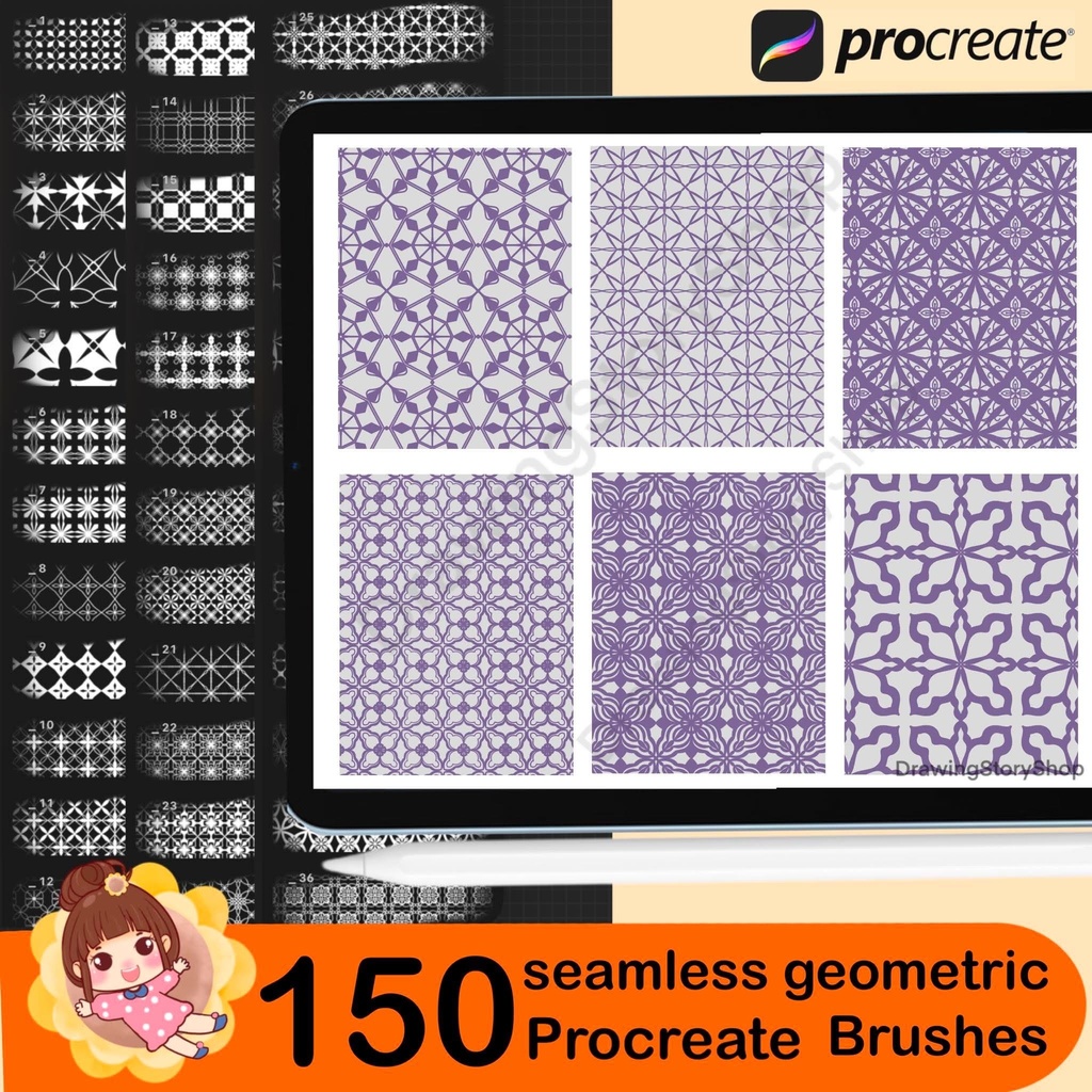 150 Seamless Geometric Pattern Brushes for Procreate | Repeat Tile Stamps | Abstract Background & Decorative Design Brushes
