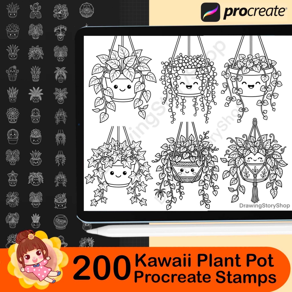 200 Kawaii Plant Pot Procreate Stamps | Cute Succulent & Houseplant Brushes