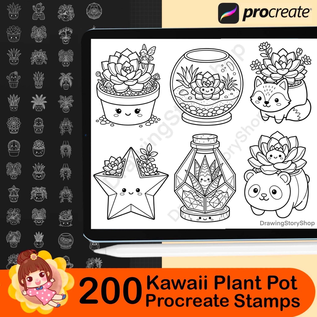 200 Kawaii Plant Pot Procreate Stamps | Cute Succulent & Houseplant Brushes