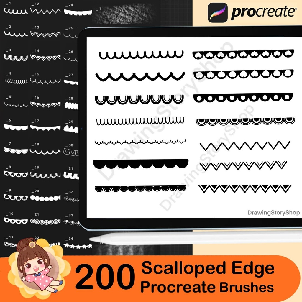200 Procreate Scalloped Edge Brushes, Paper Textures, Border Brush Set, Digital Illustration, DIY Cards Invitations