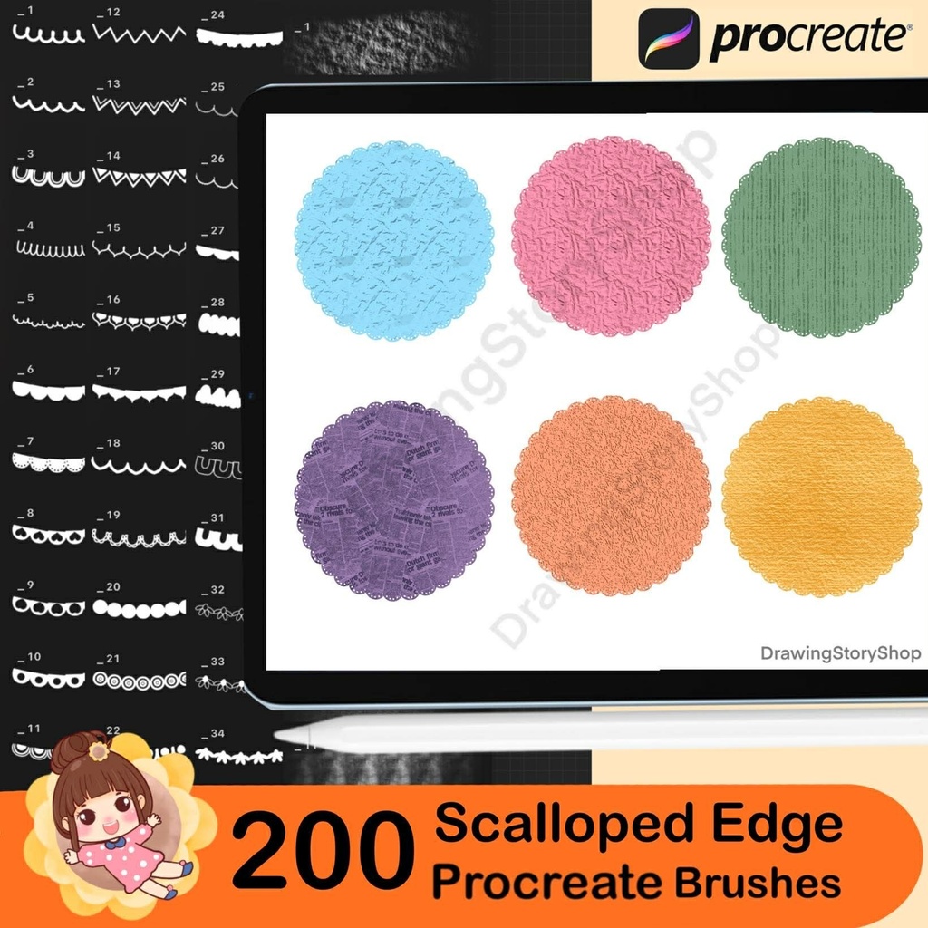 200 Procreate Scalloped Edge Brushes, Paper Textures, Border Brush Set, Digital Illustration, DIY Cards Invitations