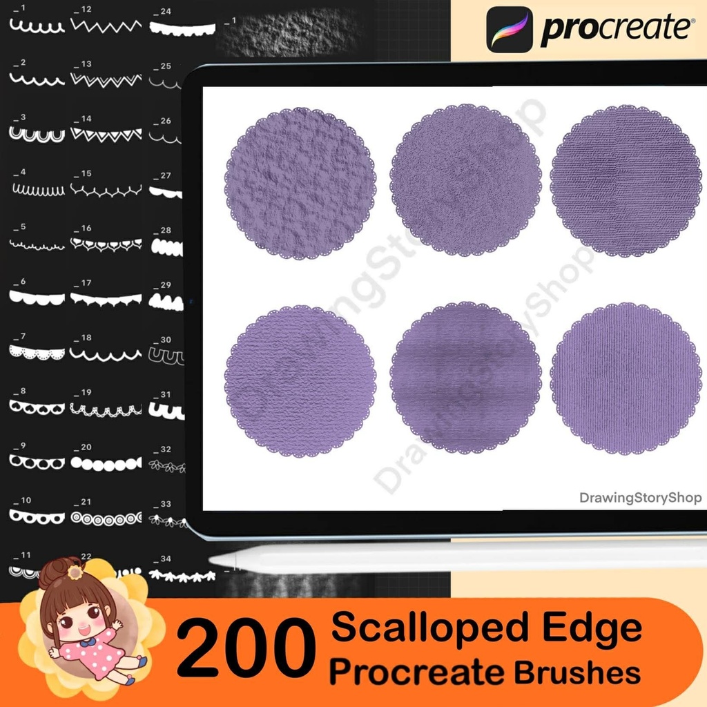 200 Procreate Scalloped Edge Brushes, Paper Textures, Border Brush Set, Digital Illustration, DIY Cards Invitations