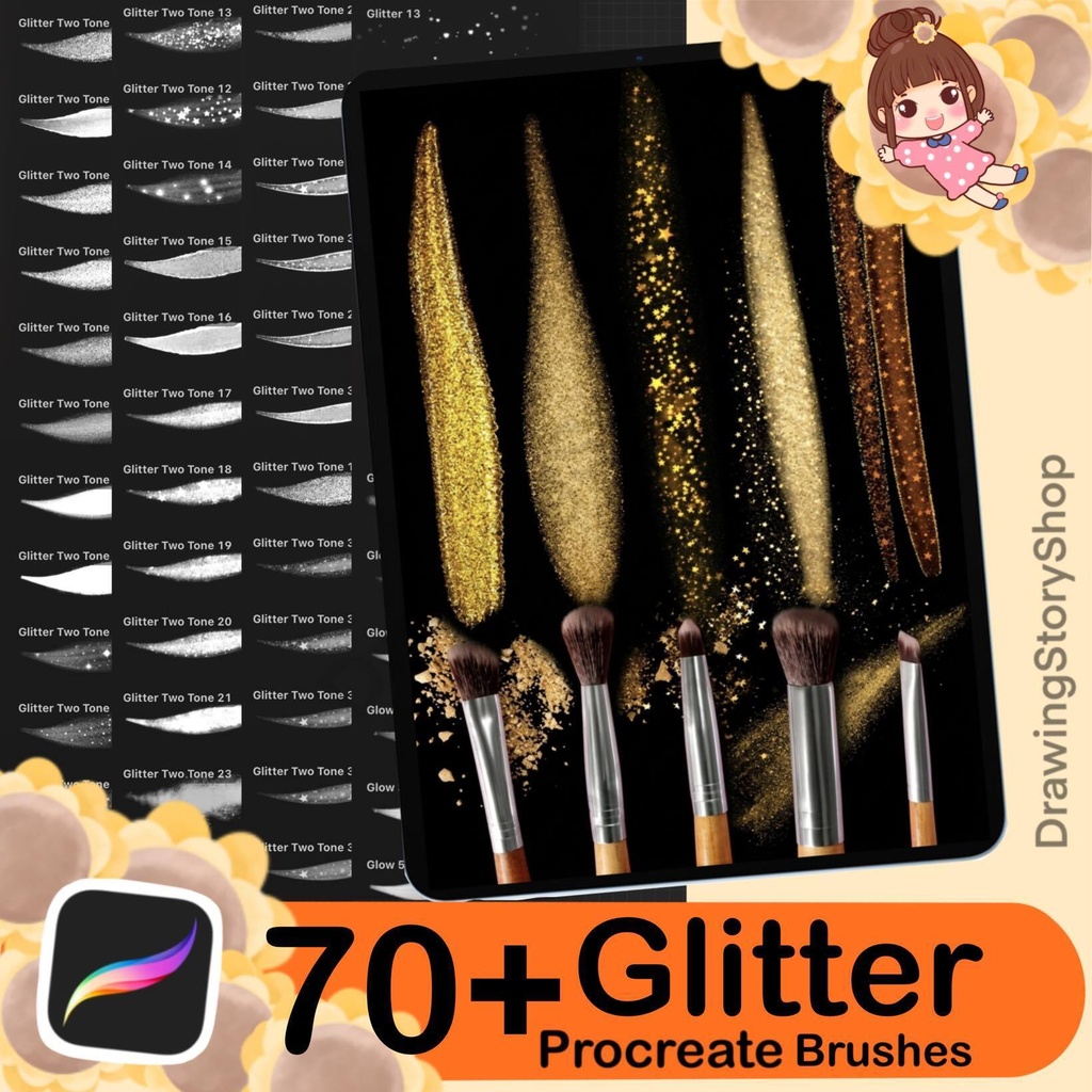 70+ Procreate Brushes GLITTER Brush Procreate Brush Bundle Sparkle Procreate Brushes Lettering Glitter, Strokes 3D Procreate Glitter Brush