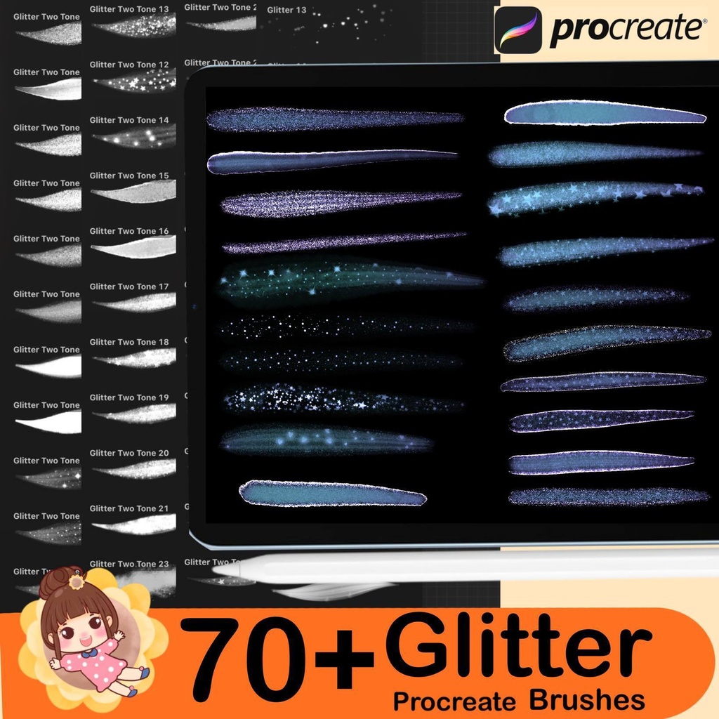 70+ Procreate Brushes GLITTER Brush Procreate Brush Bundle Sparkle Procreate Brushes Lettering Glitter, Strokes 3D Procreate Glitter Brush