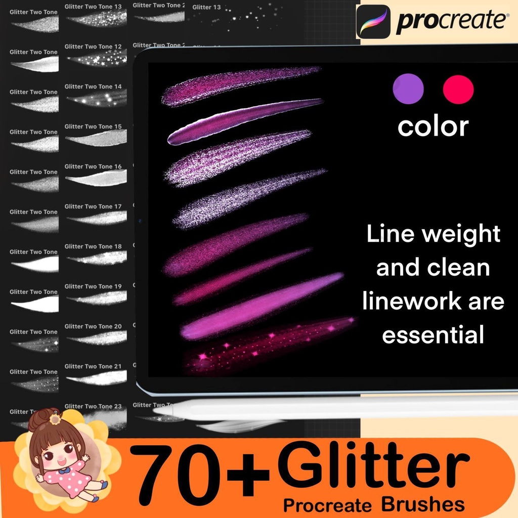 70+ Procreate Brushes GLITTER Brush Procreate Brush Bundle Sparkle Procreate Brushes Lettering Glitter, Strokes 3D Procreate Glitter Brush