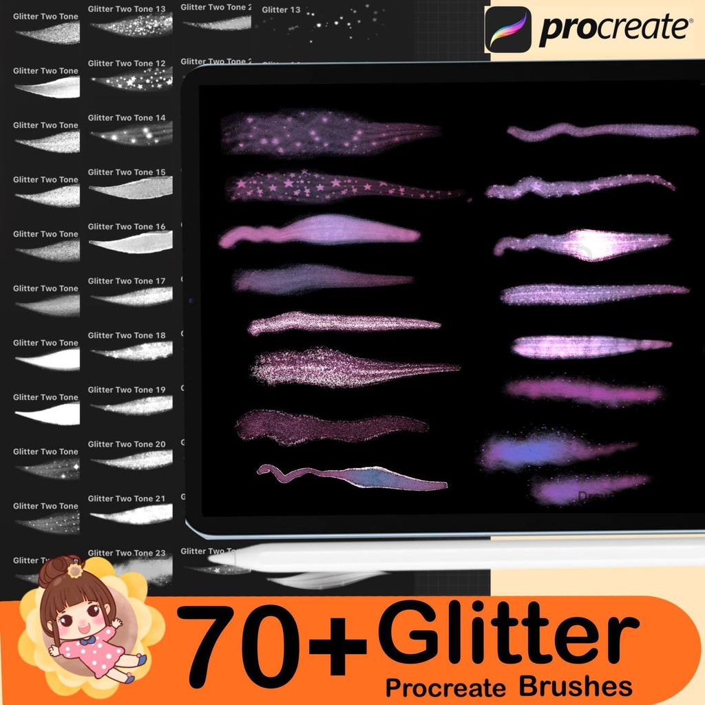 70+ Procreate Brushes GLITTER Brush Procreate Brush Bundle Sparkle Procreate Brushes Lettering Glitter, Strokes 3D Procreate Glitter Brush