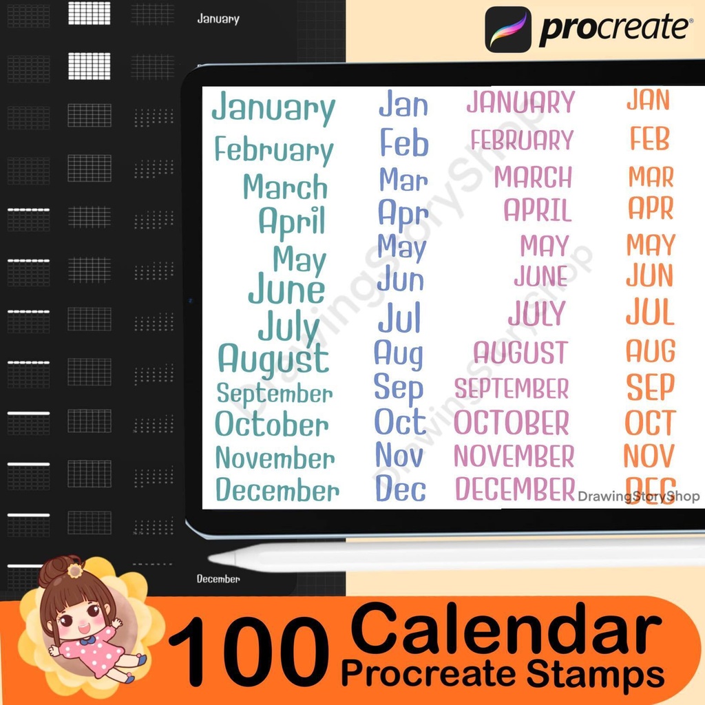 100 Blank Calendar Stamps for Procreate l Bullet Journals , Diaries and Planners