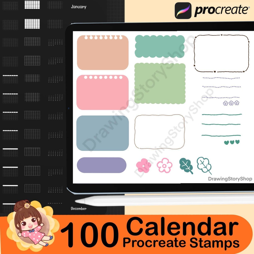 100 Blank Calendar Stamps for Procreate l Bullet Journals , Diaries and Planners