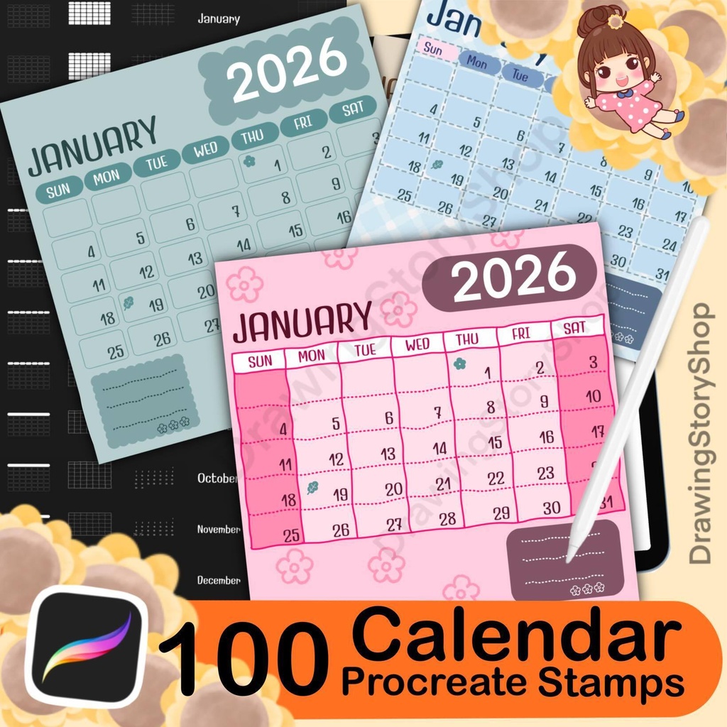 100 Blank Calendar Stamps for Procreate l Bullet Journals , Diaries and Planners