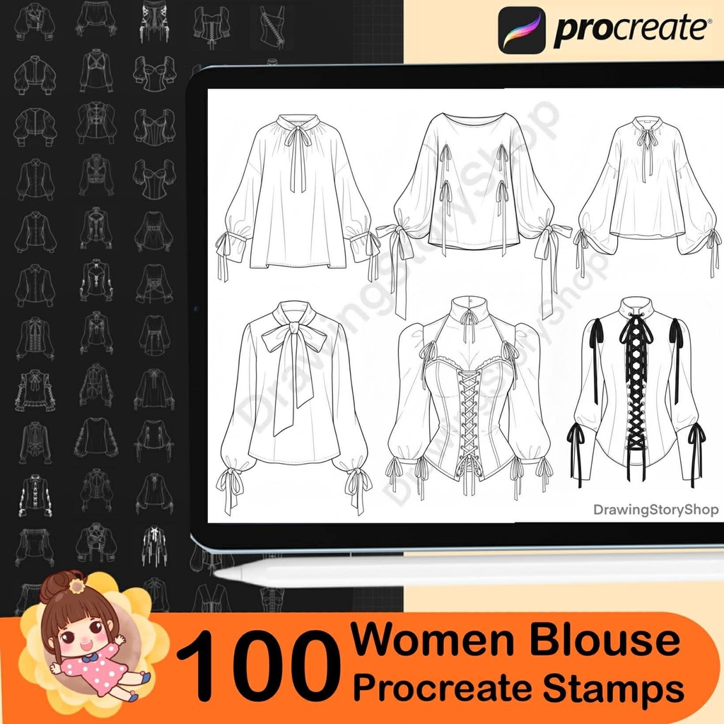 100 Procreate Blouses Stamp Brushes | Procreate Clothes Stamp Brushes | Procreate Clothing Stamp Brushes | Procreate Fashion Brushes