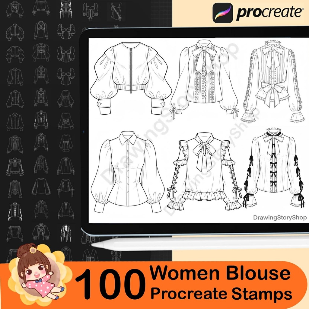 100 Procreate Blouses Stamp Brushes | Procreate Clothes Stamp Brushes | Procreate Clothing Stamp Brushes | Procreate Fashion Brushes