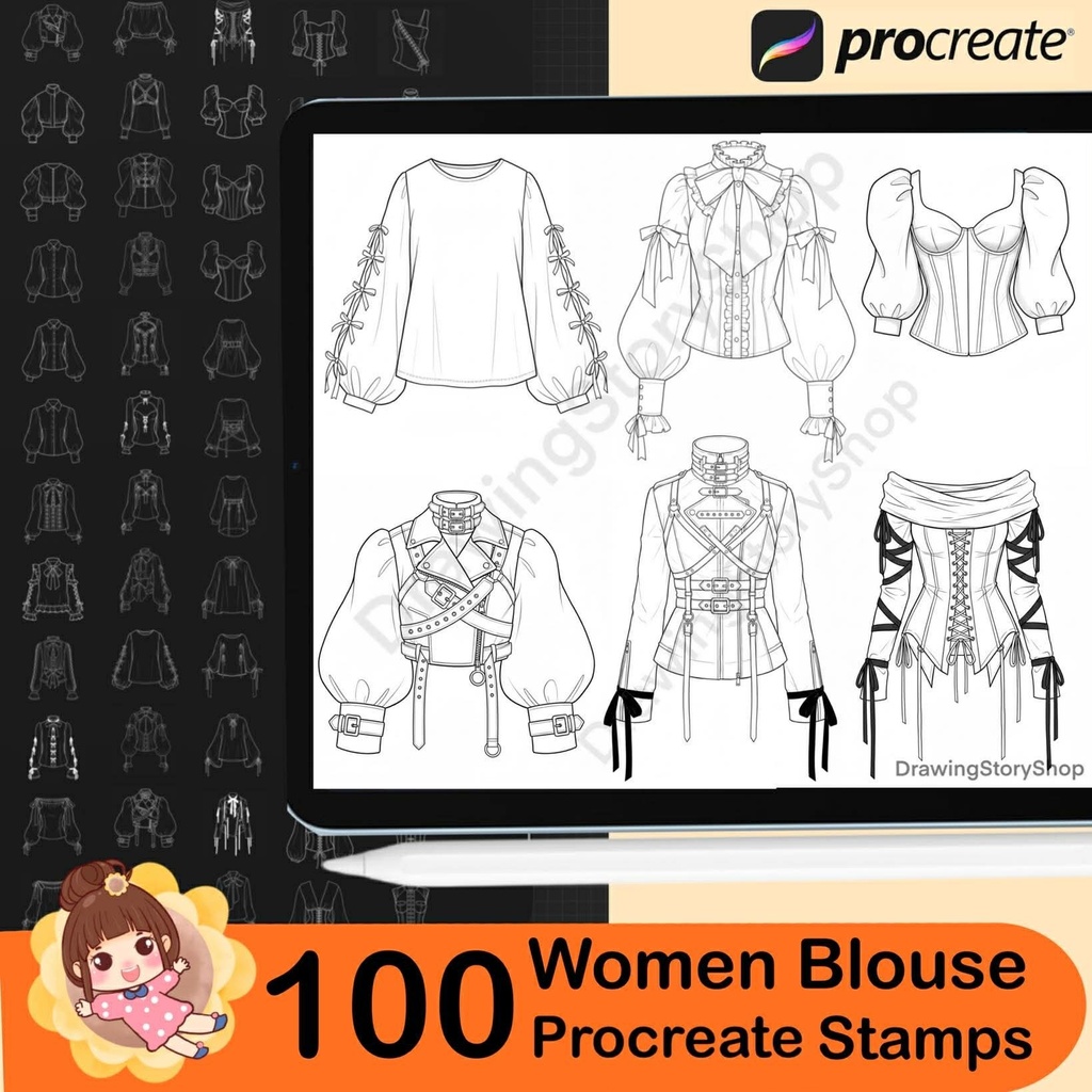 100 Procreate Blouses Stamp Brushes | Procreate Clothes Stamp Brushes | Procreate Clothing Stamp Brushes | Procreate Fashion Brushes