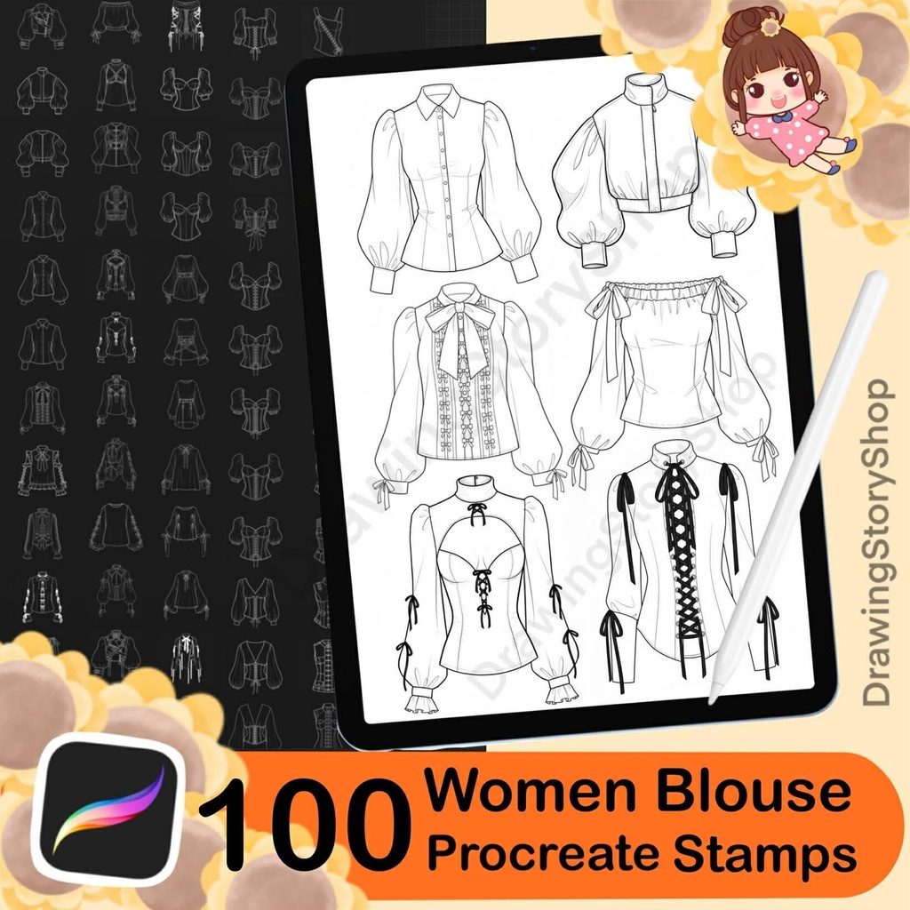 100 Procreate Blouses Stamp Brushes | Procreate Clothes Stamp Brushes | Procreate Clothing Stamp Brushes | Procreate Fashion Brushes