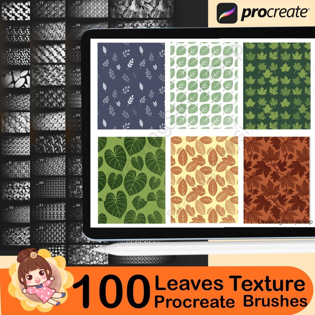 100 Procreate Botanical Leaves Texture Brushes for Leaf Patterns, Nature Illustrations and Surface Design