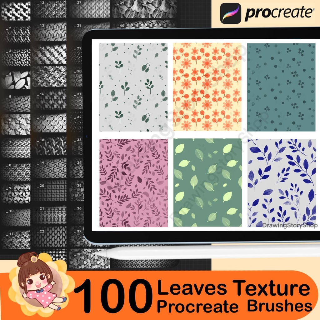100 Procreate Botanical Leaves Texture Brushes for Leaf Patterns, Nature Illustrations and Surface Design