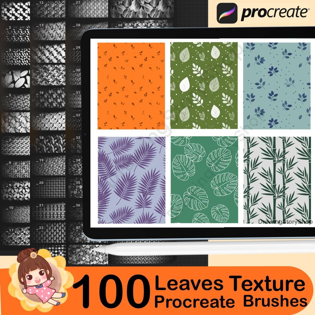 100 Procreate Botanical Leaves Texture Brushes for Leaf Patterns, Nature Illustrations and Surface Design