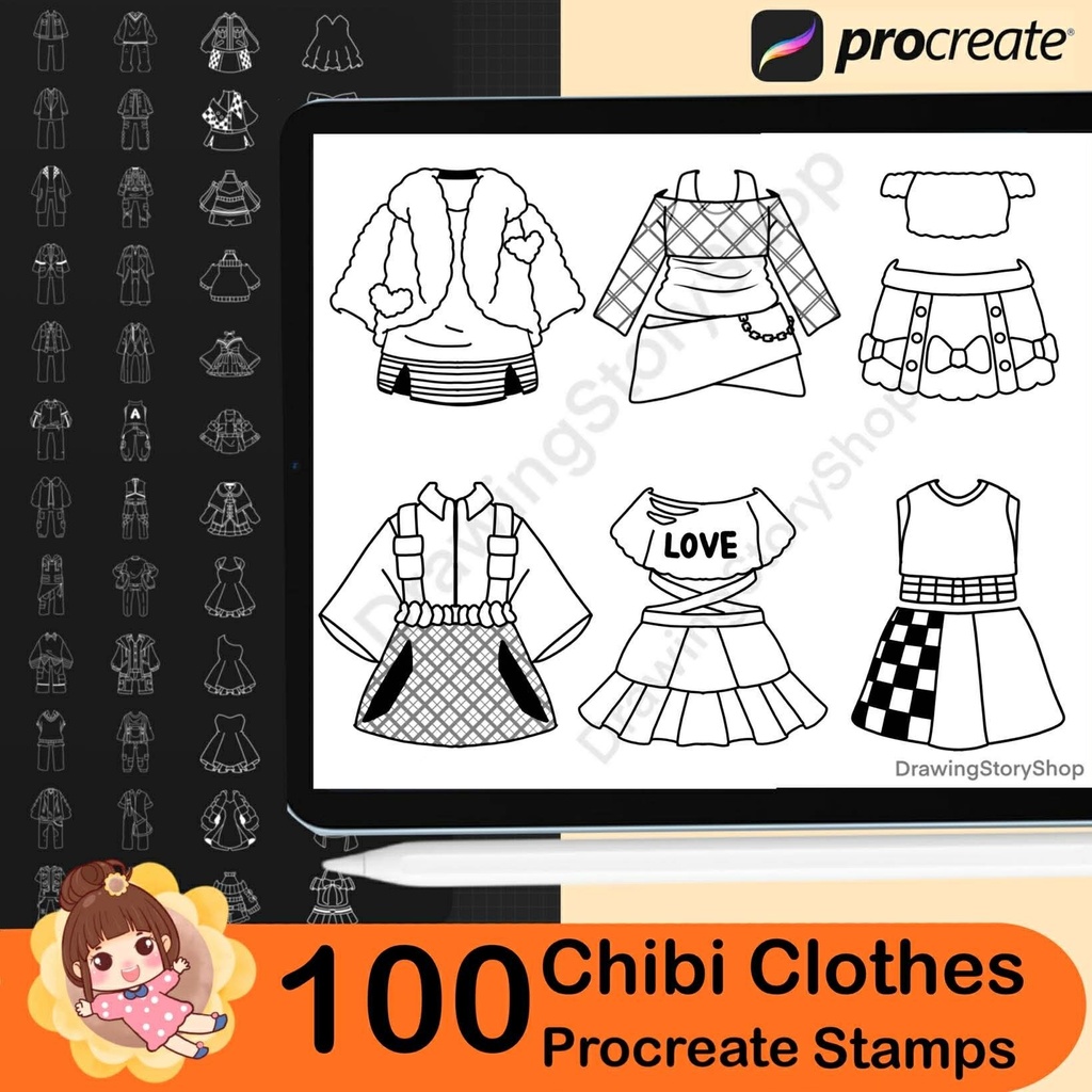 100 Procreate Chibi Clothes Stamp, Chibi Costumes, Clothes Brushes Procreate Chibi Maker Character, Maker Manga Kawaii Cute