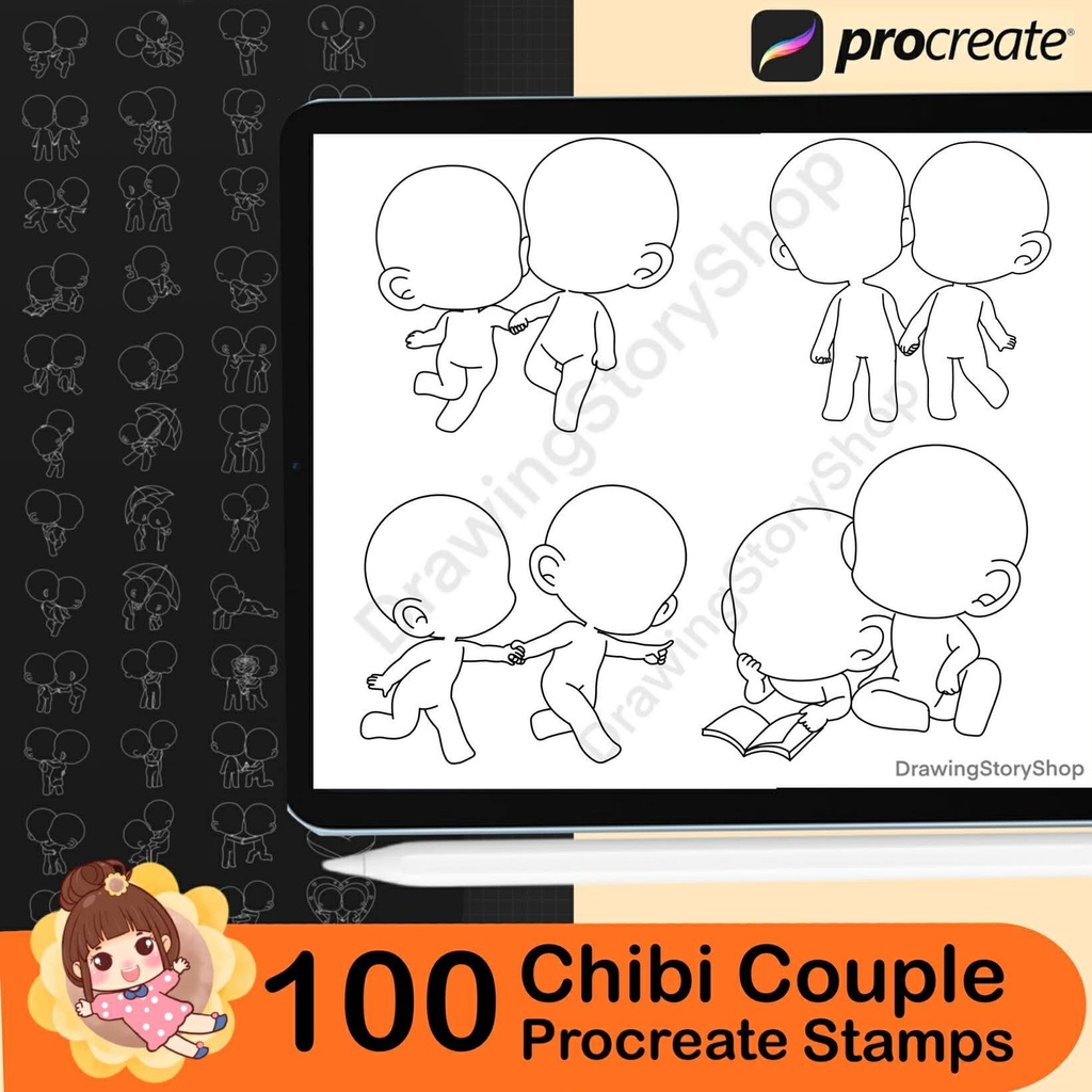 100 Procreate Chibi Couple Stamp,Procreate Chibi Poses Stamps, Couple Poses Stamps, Chibi Brushes, Chibi Bases,Valentine's Day Drawing,lover