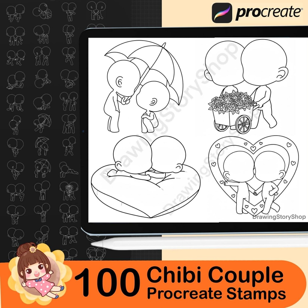 100 Procreate Chibi Couple Stamp,Procreate Chibi Poses Stamps, Couple Poses Stamps, Chibi Brushes, Chibi Bases,Valentine's Day Drawing,lover