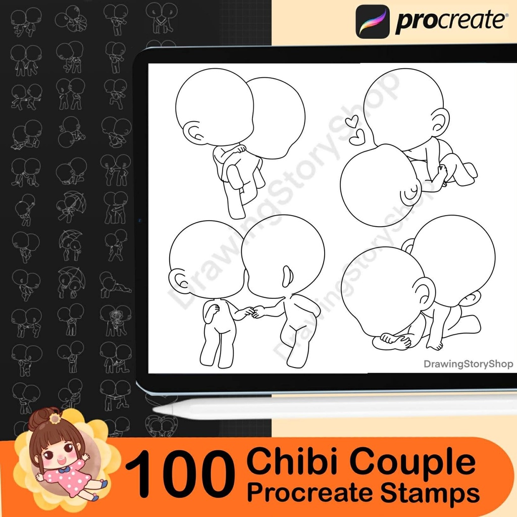 100 Procreate Chibi Couple Stamp,Procreate Chibi Poses Stamps, Couple Poses Stamps, Chibi Brushes, Chibi Bases,Valentine's Day Drawing,lover