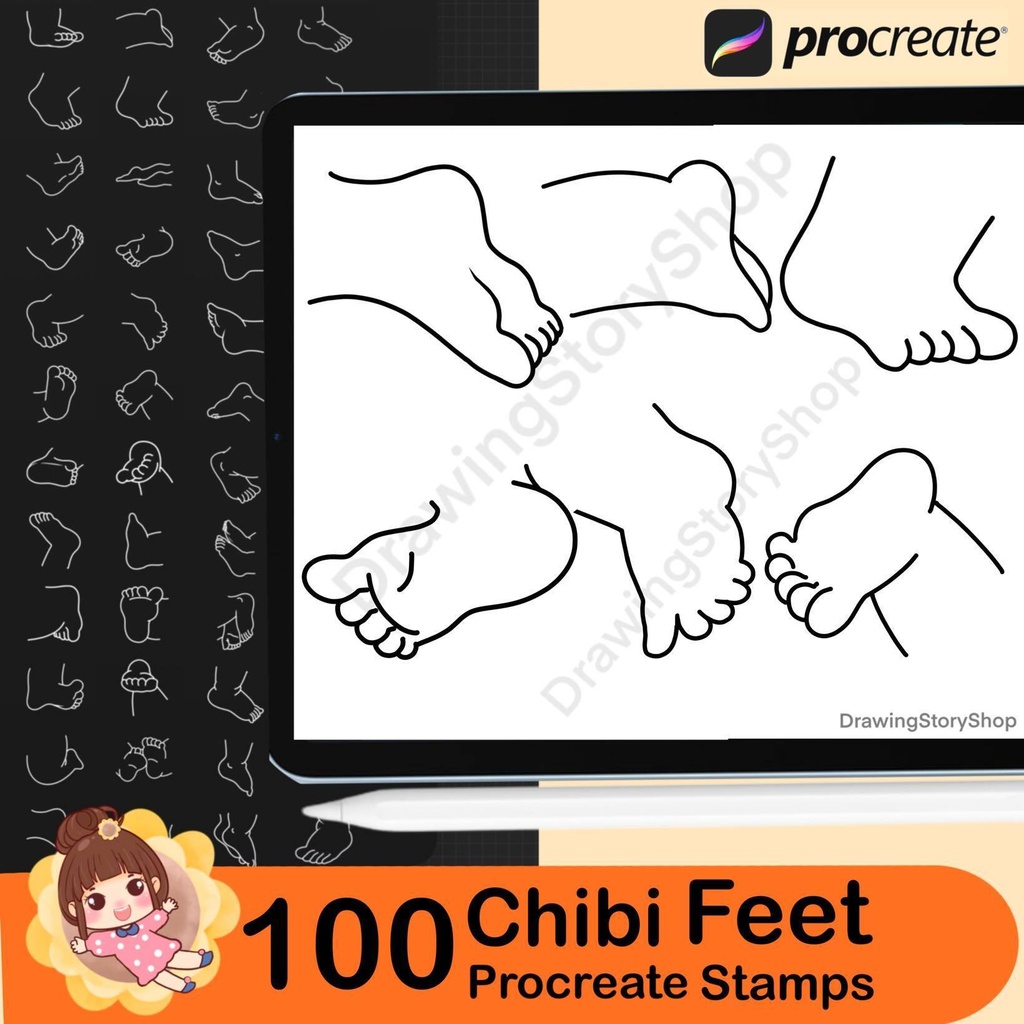 100 Procreate Chibi Feet Stamps | Cartoon Feet Stamp Brushes | Character Foot Drawing Guide