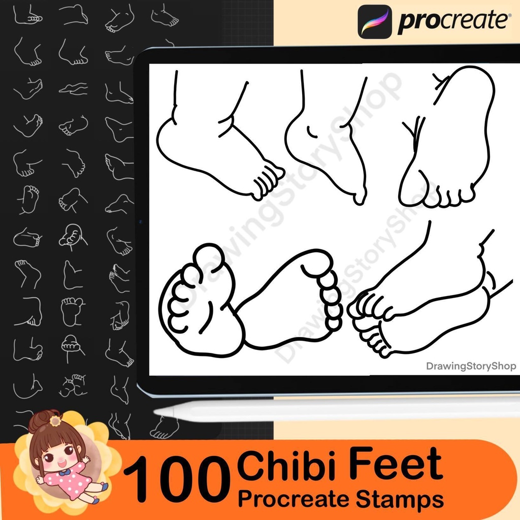 100 Procreate Chibi Feet Stamps | Cartoon Feet Stamp Brushes | Character Foot Drawing Guide