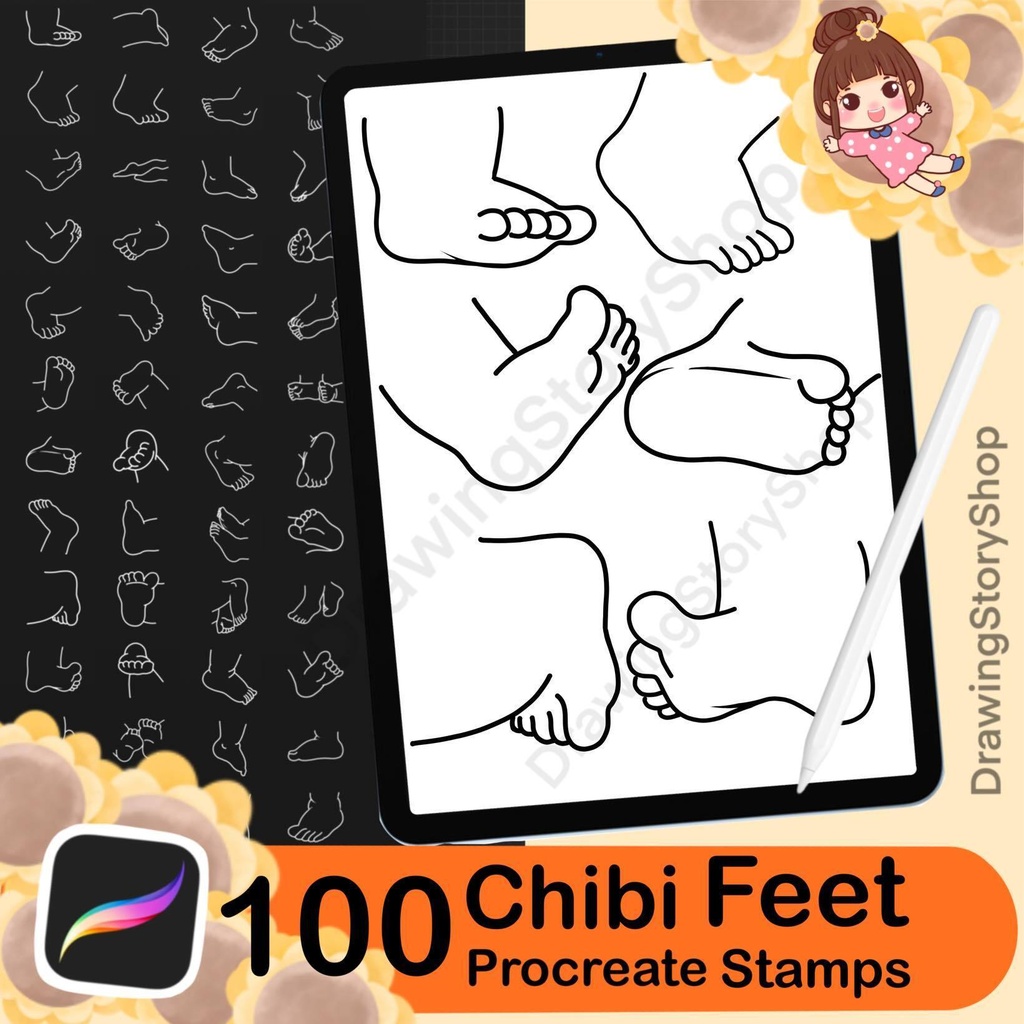 100 Procreate Chibi Feet Stamps | Cartoon Feet Stamp Brushes | Character Foot Drawing Guide