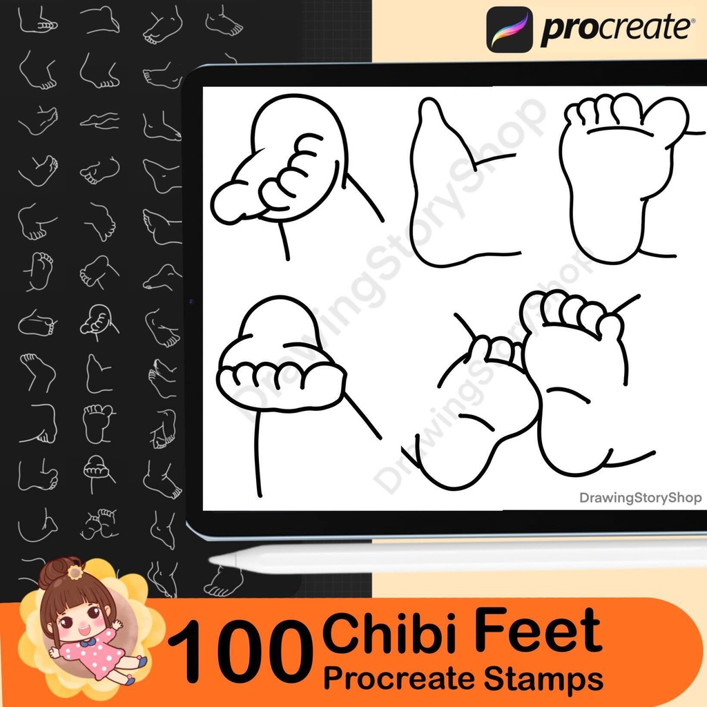 100 Procreate Chibi Feet Stamps | Cartoon Feet Stamp Brushes | Character Foot Drawing Guide