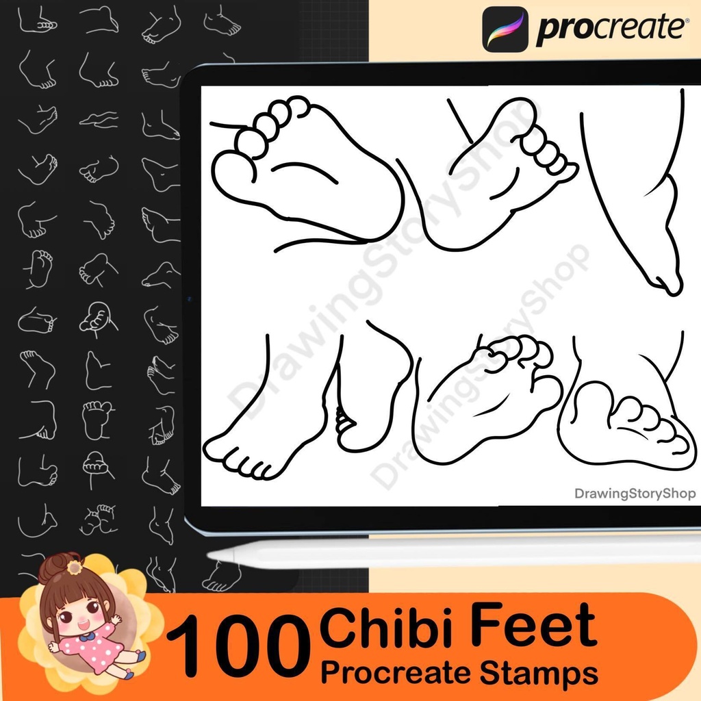 100 Procreate Chibi Feet Stamps | Cartoon Feet Stamp Brushes | Character Foot Drawing Guide