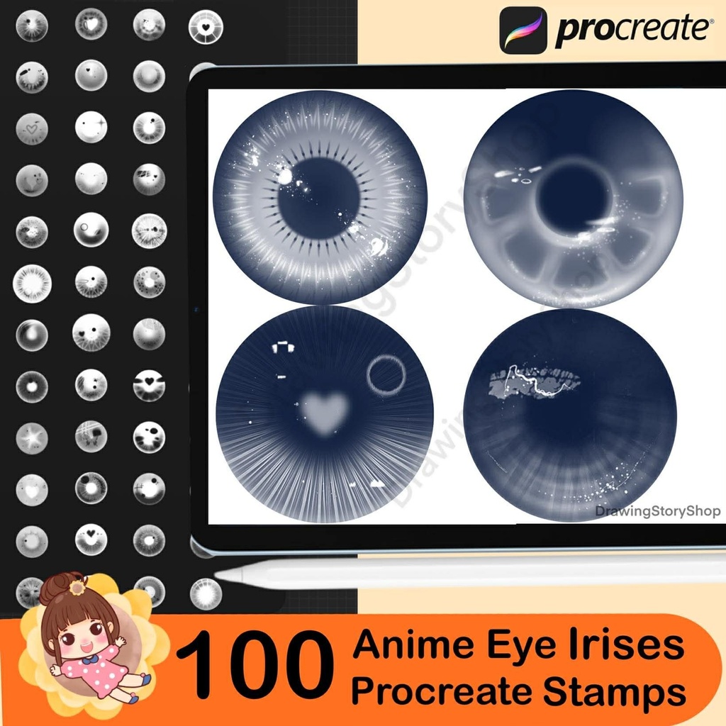 100 Procreate eye brushes, Procreate eyes iris stamps. Procreate female portrait , Anime Eye Irises