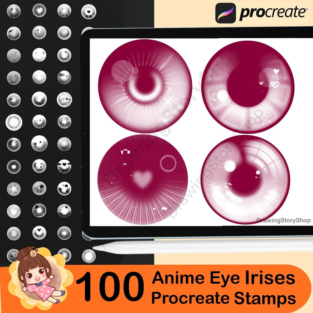 100 Procreate eye brushes, Procreate eyes iris stamps. Procreate female portrait , Anime Eye Irises