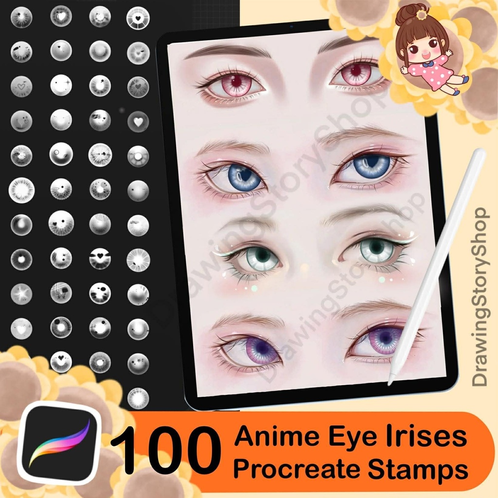100 Procreate eye brushes, Procreate eyes iris stamps. Procreate female portrait , Anime Eye Irises
