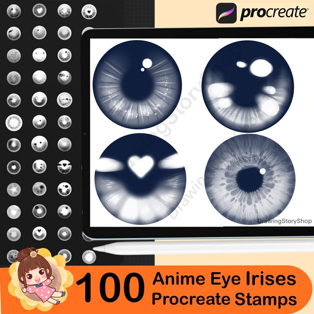 100 Procreate eye brushes, Procreate eyes iris stamps. Procreate female portrait , Anime Eye Irises