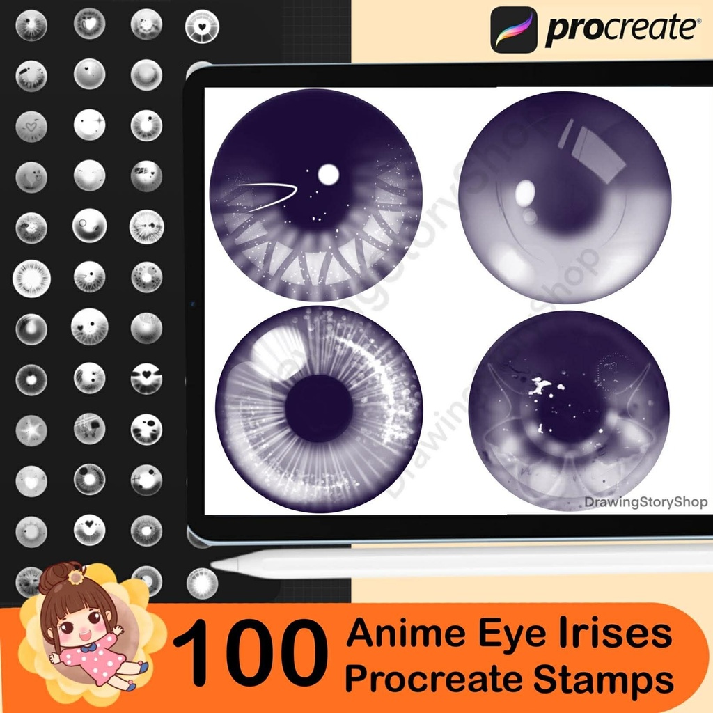 100 Procreate eye brushes, Procreate eyes iris stamps. Procreate female portrait , Anime Eye Irises