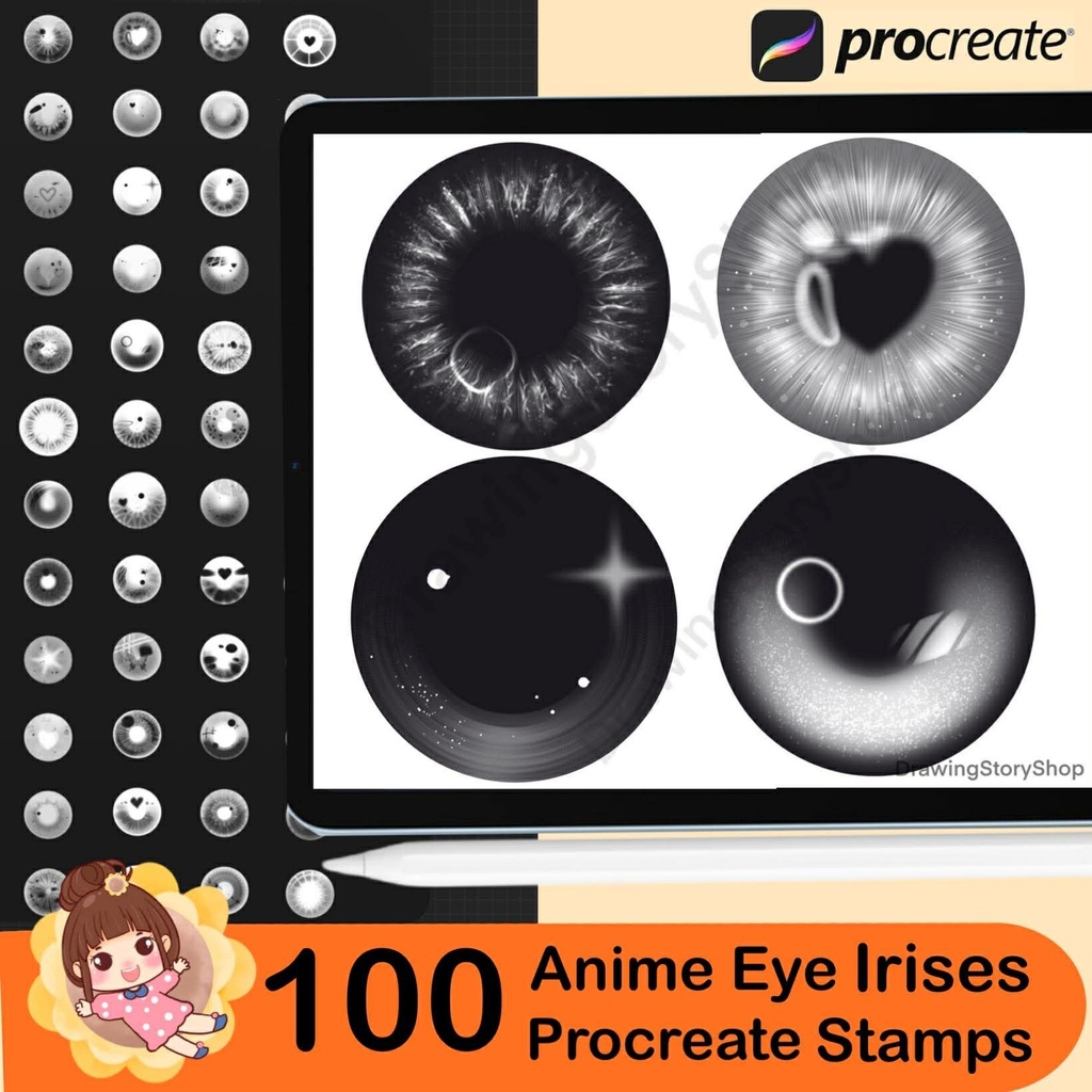 100 Procreate eye brushes, Procreate eyes iris stamps. Procreate female portrait , Anime Eye Irises