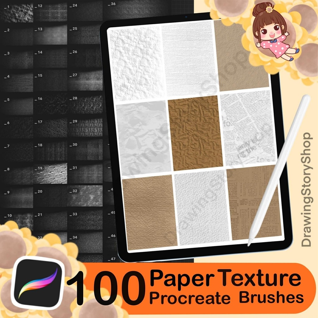 100 Procreate Paper Texture Stamp Brushes, Procreate Paper Canvases, Paper Textures Procreate, Watercolor Paper Procreate,Notebook Procreate
