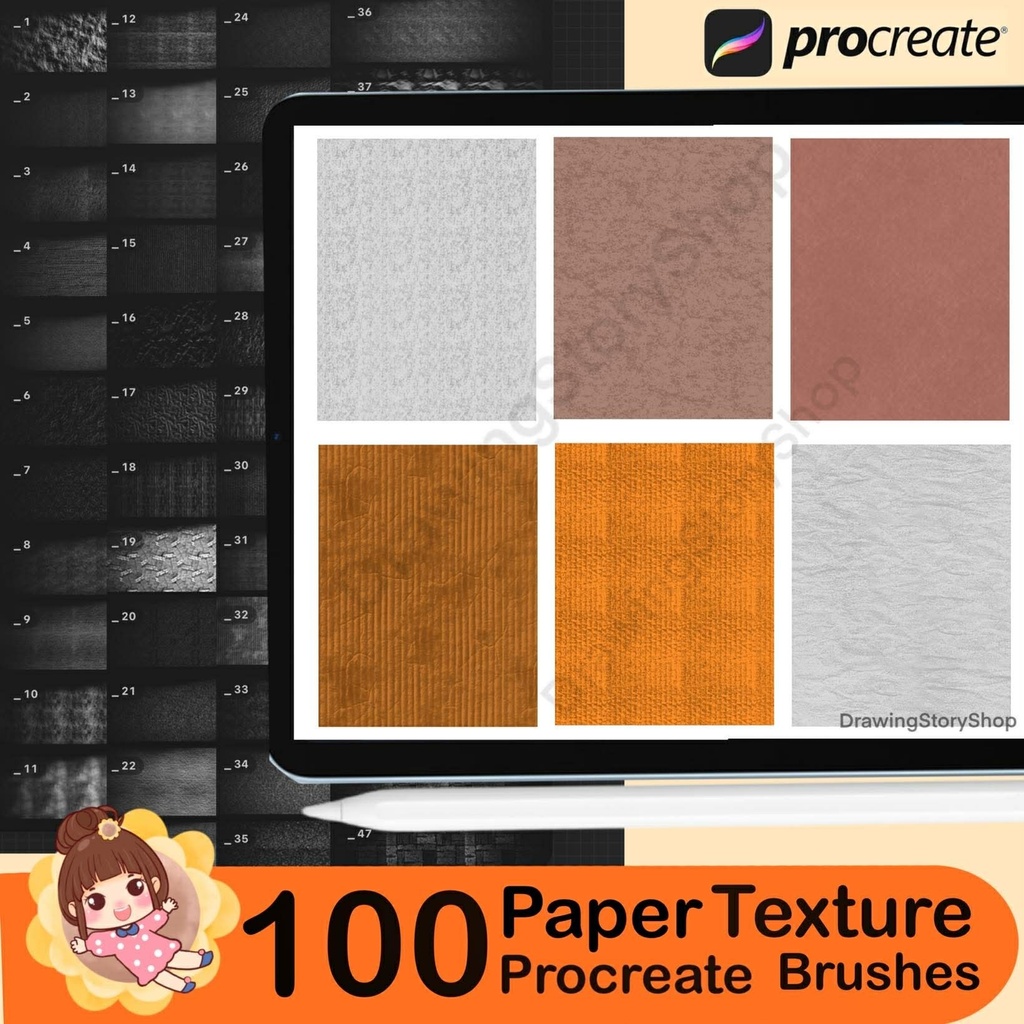 100 Procreate Paper Texture Stamp Brushes, Procreate Paper Canvases, Paper Textures Procreate, Watercolor Paper Procreate,Notebook Procreate