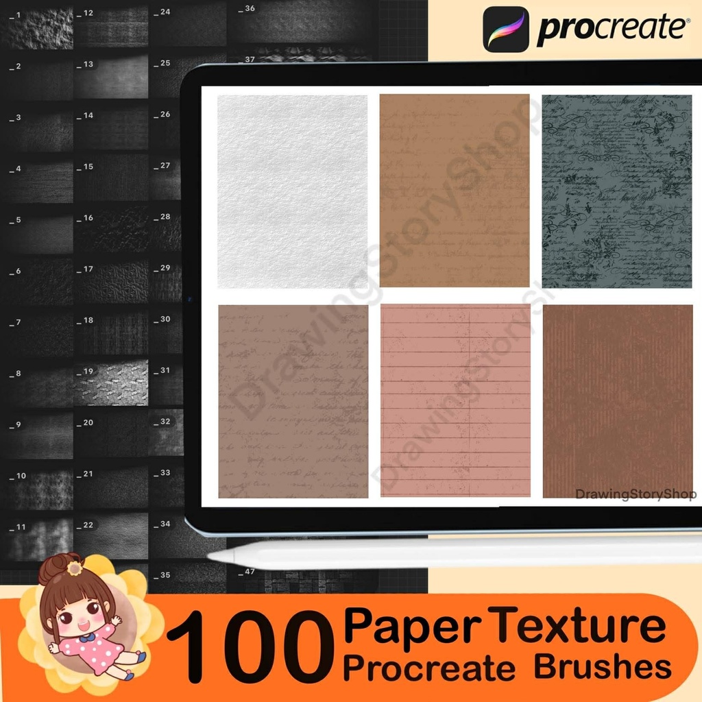 100 Procreate Paper Texture Stamp Brushes, Procreate Paper Canvases, Paper Textures Procreate, Watercolor Paper Procreate,Notebook Procreate
