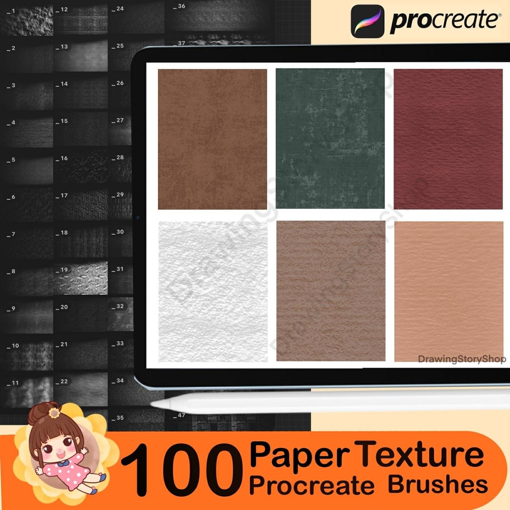 100 Procreate Paper Texture Stamp Brushes, Procreate Paper Canvases, Paper Textures Procreate, Watercolor Paper Procreate,Notebook Procreate